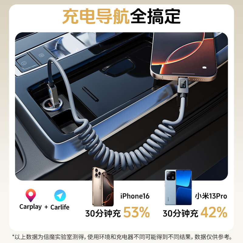 倍魔240w数显四合一水滴弹簧伸缩锌合金车载数据线适用于苹果华为|undefined