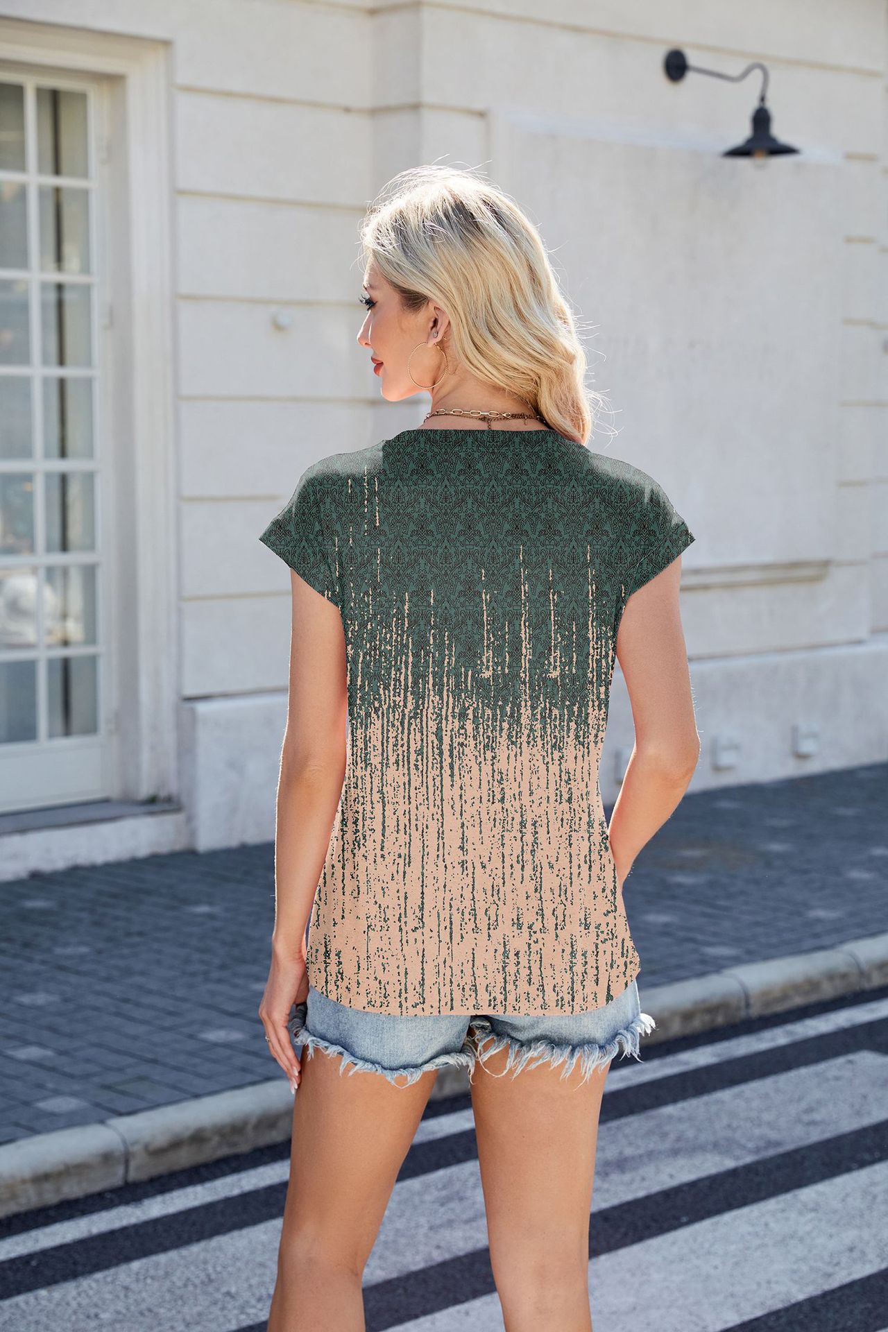 Fashion Cross-Border Trade 2025 Spring Summer New Printed Striped Round Neck Loose Short Sleeve T-Shirt Top For_ecoleips.com