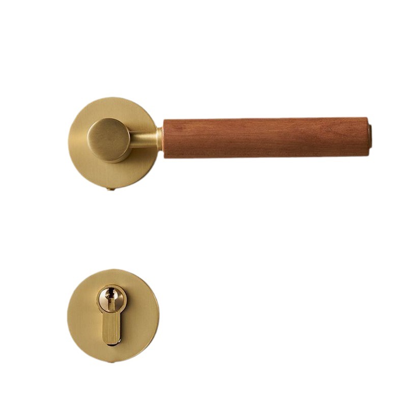 Cerradura de Puerta Interior de Latón para el Hogar, Suministro Directo de Fábrica, Totalmente en Cobre, Estilo Francés, Silenciosa, Magnética, Retro, con Manija de Madera de Cerezo para Dormitorio