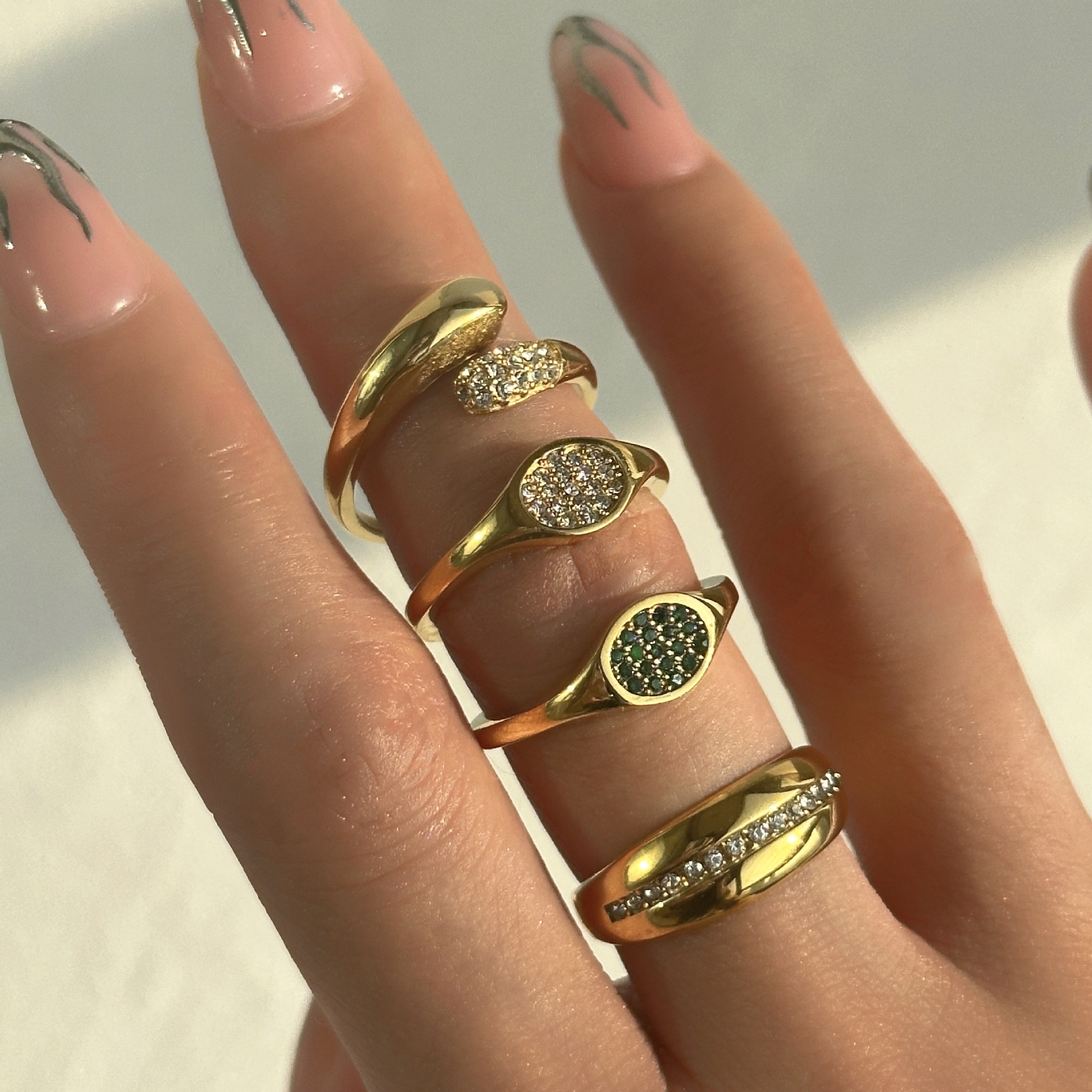 Rings Classification 6, 8 Ring Size Wholesale Retro Geometric Stainless Steel 18k Gold Plated Zircon Rings