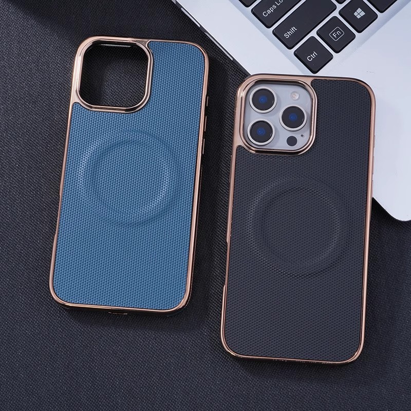 适用iPhone17ProMax手机壳高级感电镀皮纹磁吸苹果16防摔保护套15|undefined