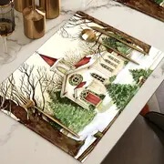 Temuクロスボーダークリスマス綿麻ダイニングマットキッチンテーブル飾り格子プリント断熱防水食器マットシンプル|undefined