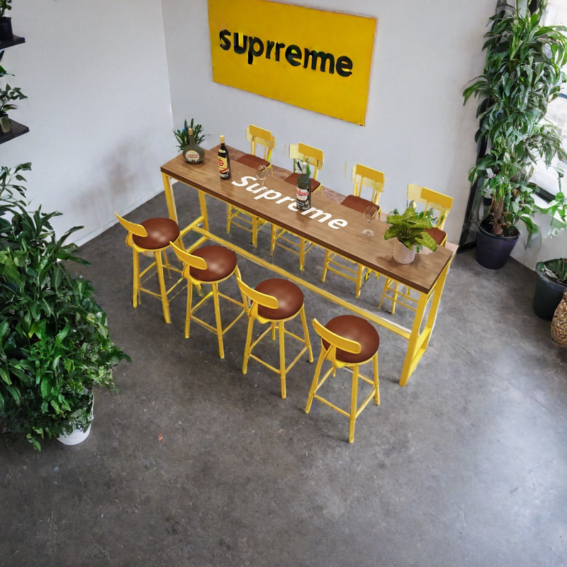 J8 Solid Wood Table Convenience Store Long Bar Table and Chairs Milk Tea Shop Cafe Iron Industrial Style Bar Table Home G3