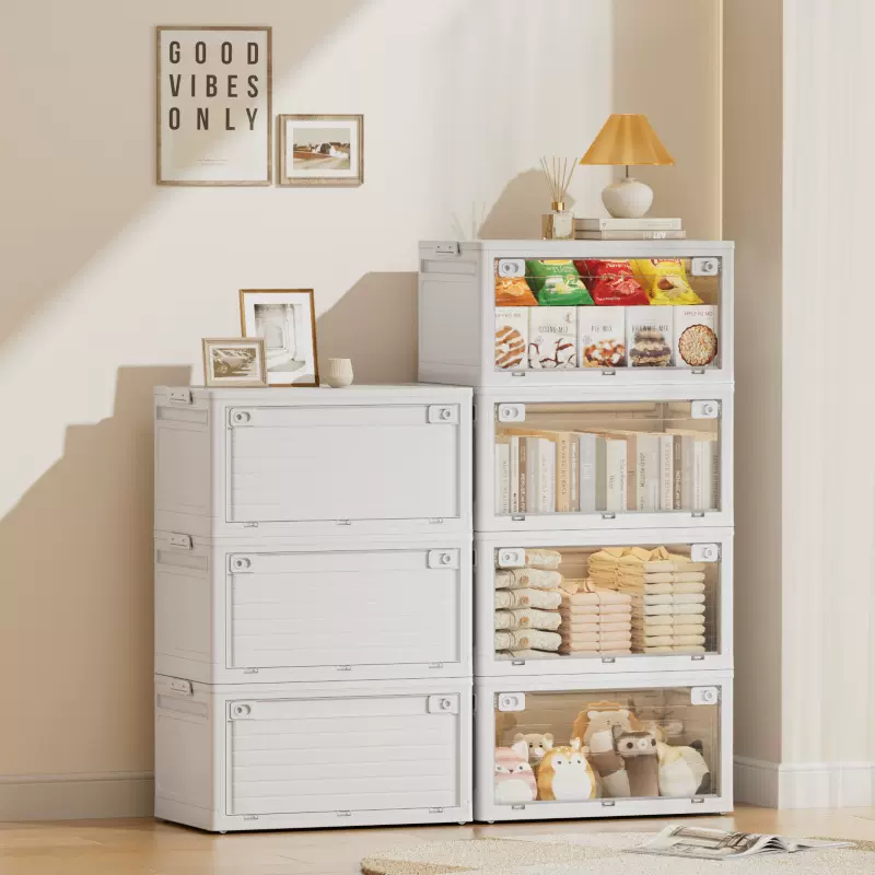 家用简约收纳箱衣服被子整理箱透明折叠收纳储物箱可移动收纳箱