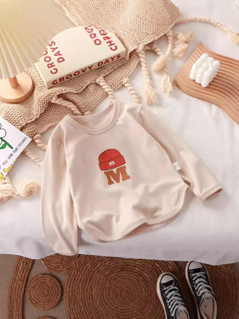 Niños de cuello redondo jersey de terciopelo en otoño niñas letras de una sola pieza de otoño invierno de manga larga jersey de terciopelo elástico