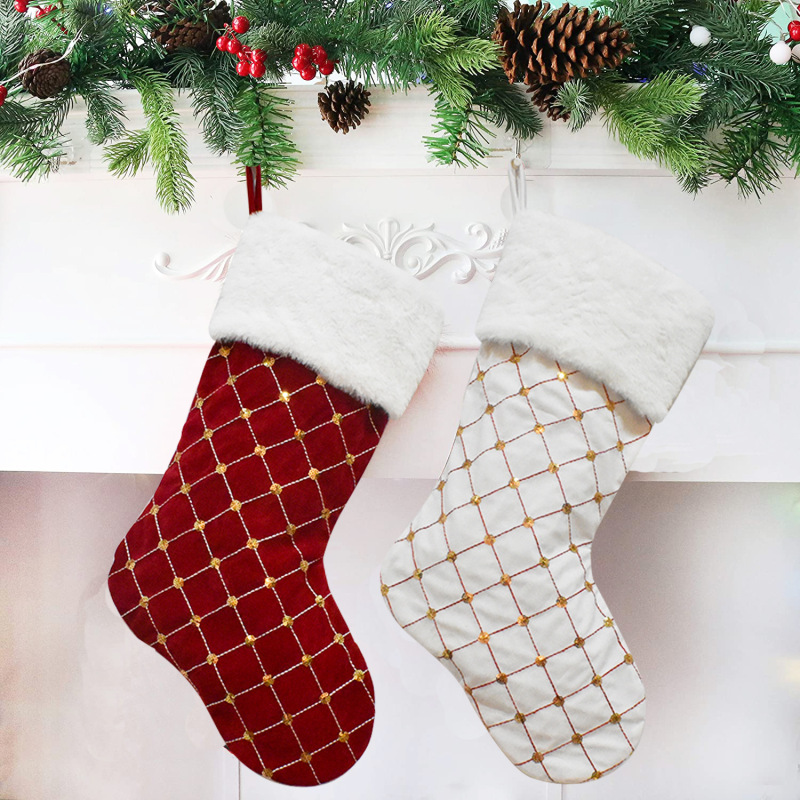 2023新品格子金クリスマス靴下金色スパンコールキャンディー袋クリスマスツリー飾り靴下祝日プレゼント袋|undefined