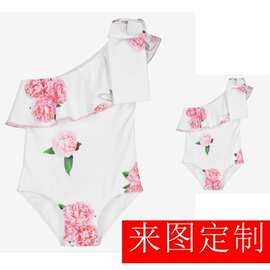 儿童女童小红书玫瑰碎花亲子泳装中考体育课运动服泳帽UV泳衣工厂
