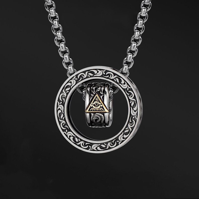 Eye of god double ring pendant + pearl chain