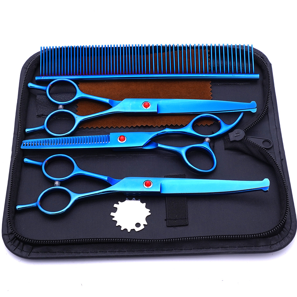 Fábrica directa de acero inoxidable mascotas belleza tijeras color cabeza redonda tijeras de diente fino tijeras pelo recorte curvo tijeras traje