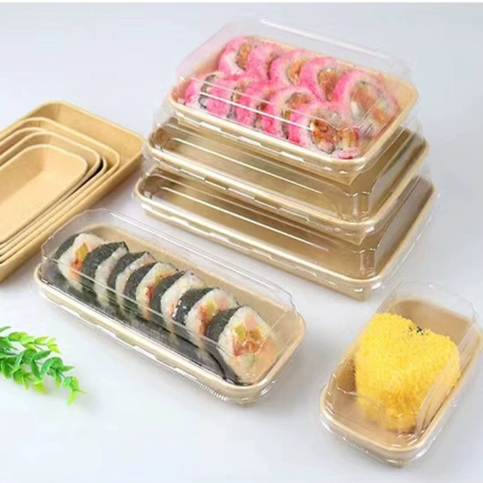 Одноразовые рулевые крафт-бумажные тарелки прямоугольные с крышкой суши Десерт Японский рис с рисом на вынос