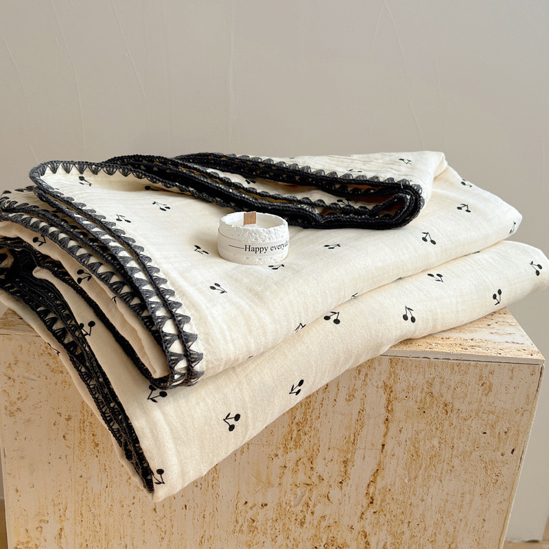 Una colcha fresca de verano de hilo de doble capa para niños, colcha de verano de algodón puro, colcha de aire acondicionado lavable a máquina, colcha fina para bebé