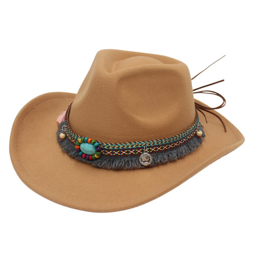 Green Turquoise Tibetan Style Tibetan Costume Hat Kang Zhong Dance Performance Show Ethnic Style Felt Hat with Curved Brim Wholesale Hat