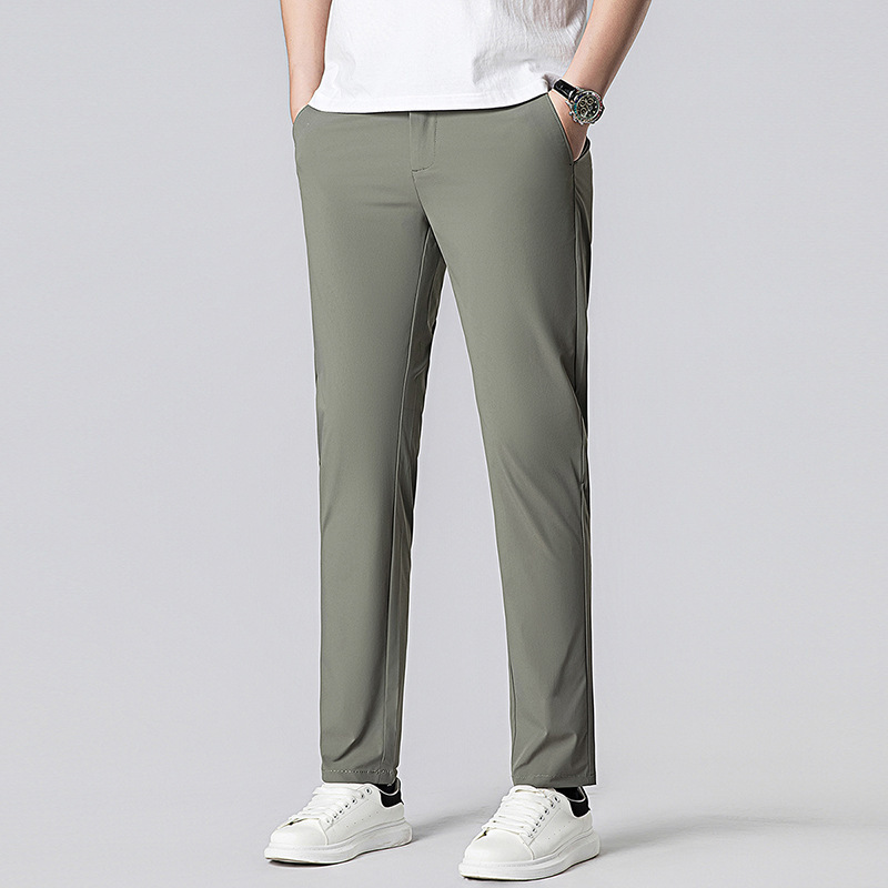 Cross-Border Wholesale Summer Ice Silk Casual Pants New Men's Elastic Quick-Dry Thin Slim-Fit Korean Style Sports Pants Nine-Tenths Length Cross-Border Wholesale Summer Ice Silk Casual Pants New Men's Elastic Quick-Dry Thin Slim-Fit Korean Style Sports Pants Nine-Tenths Length