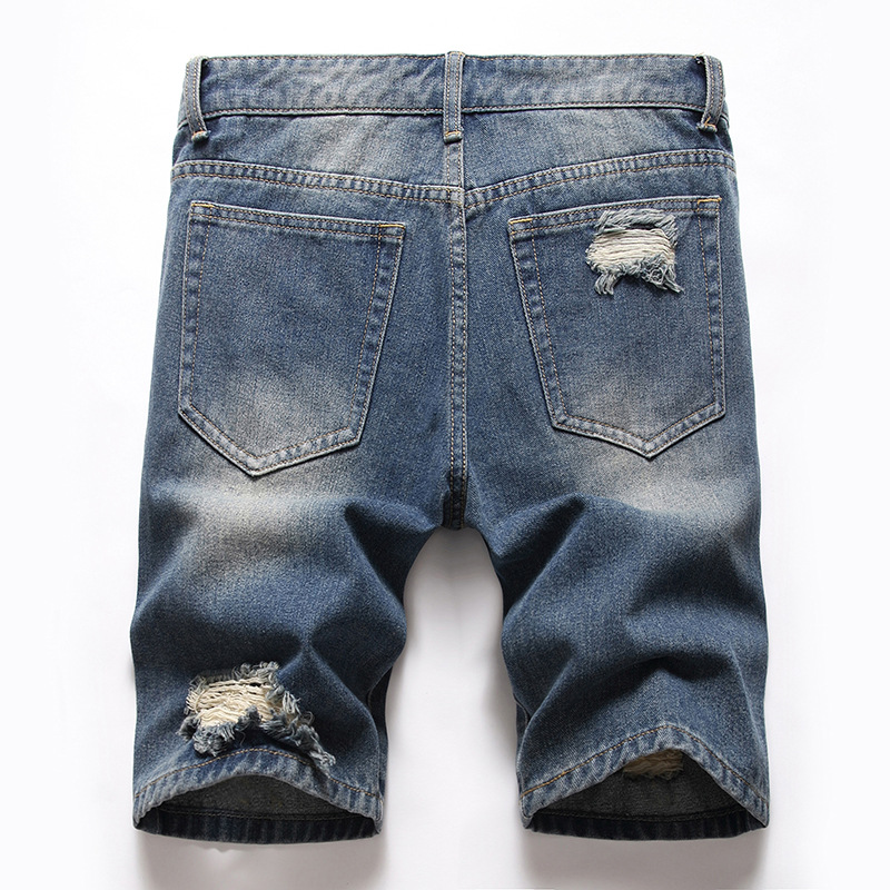 Pantaloncini jeans uomo distressed taglio dritto casual vintage_voghion.com