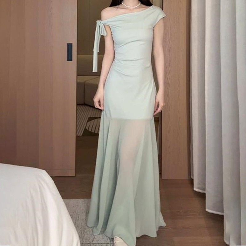 French-Style Green Mesh Patchwork Dress for Women, Summer 2026 New Model, Elegant and Stunning, Bodycon Long Dress French-Style Green Mesh Patchwork Dress for Women, Summer 2026 New Model, Elegant and Stunning, Bodycon Long Dress