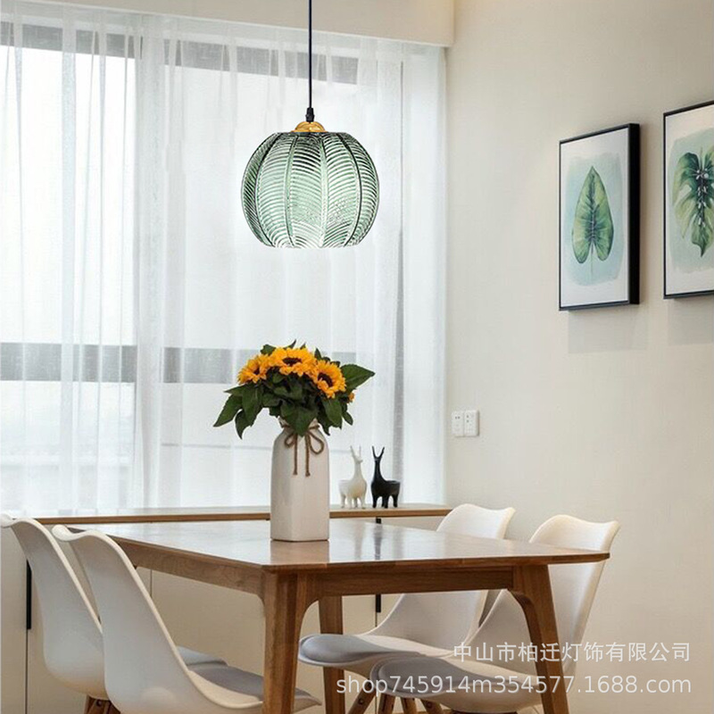Chinese Designer Green Leaf Pattern Glass Chandelier Personalized Creative Hotel Bedroom Dining Shop Dining Hall Lamp