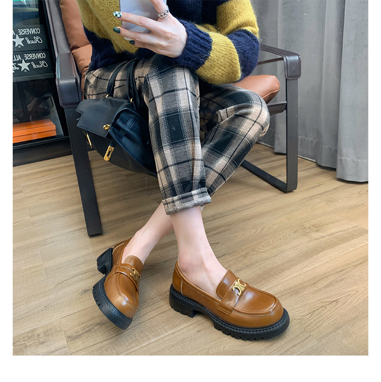 葡萄妈Studiolee英伦风小皮鞋女小金扣圆头一