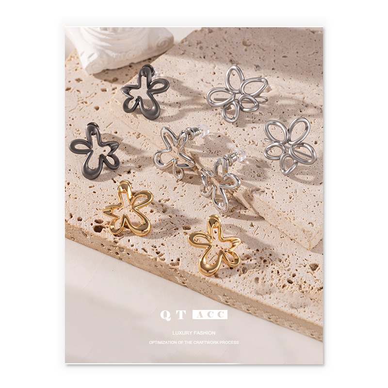 Personalidad de moda, elementos de flores de alta gama, sentido de líneas, pendientes de metal, estilo dulce y fresco, artefactos a juego de verano, venta caliente