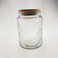 复古海棠浮雕玻璃密封罐杂粮瓶竹盖茶叶罐透明玻璃储物罐 糖果罐