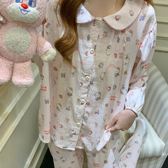 云朵棉睡衣女款春秋季可爱公主风娃娃领卡通长袖家居服套装可外穿