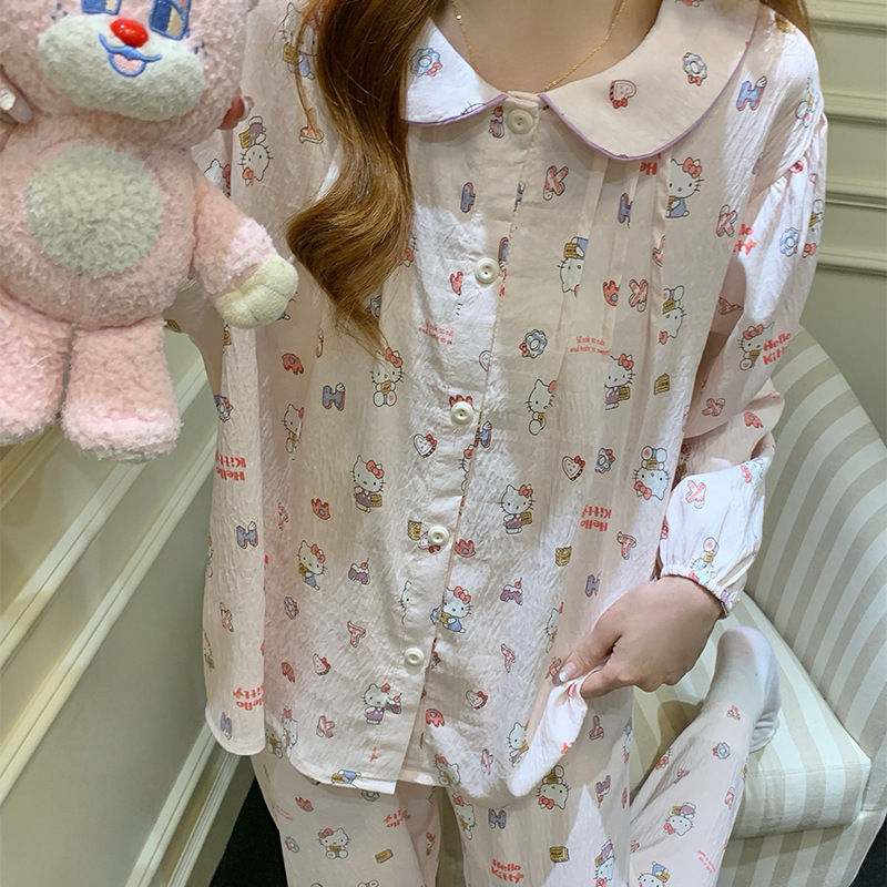 云朵棉睡衣女款春秋季可爱公主风娃娃领卡通长袖家居服套装可外穿|undefined