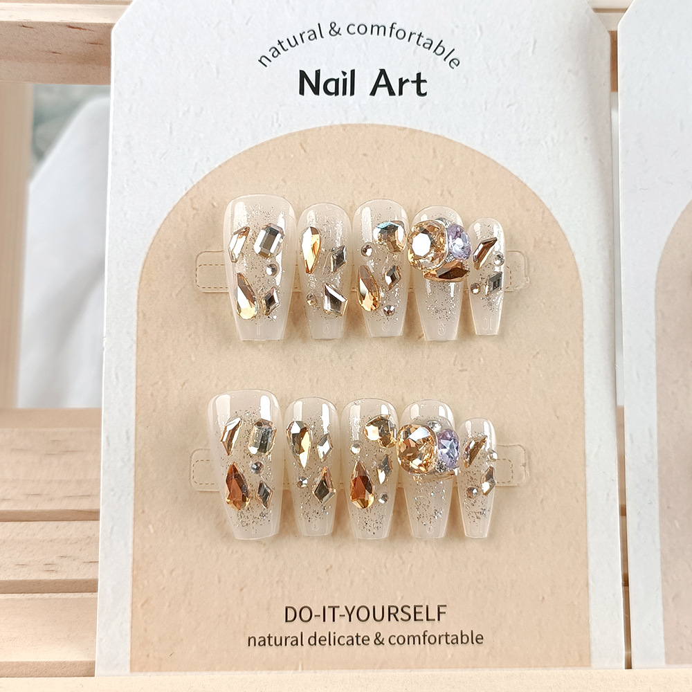 Decodificar 10 piezas de terapia de luz hecha a mano para usar hielo de uñas, amor de brillo, parche de uñas de diamantes de oro de champán