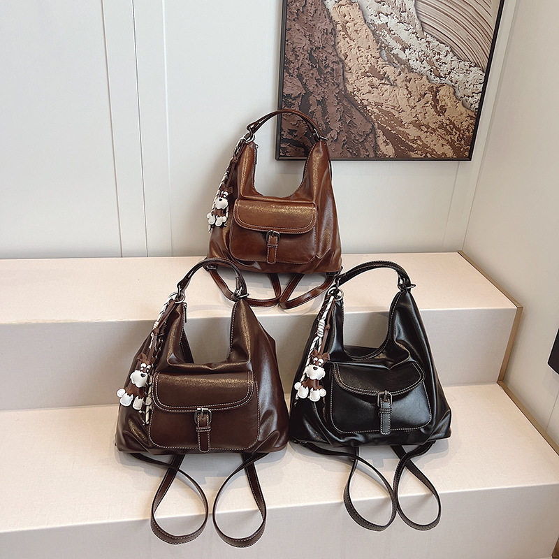 Maillard Style Backpack Women's 2025 New Large Capacity Soft Leather Shoulder Bag Commuter Multifunctional Crossbody Bag Women's Bag