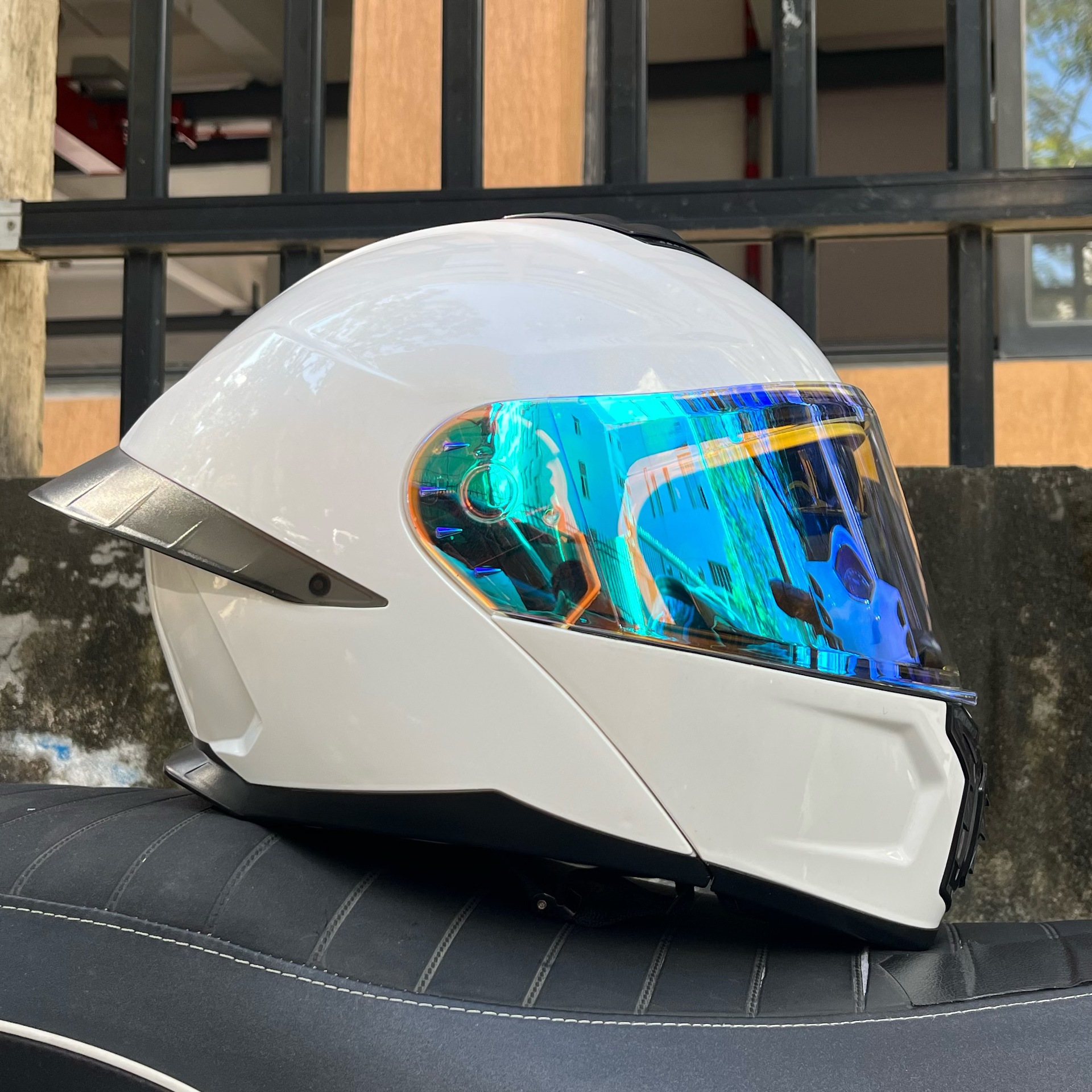 Casco de Motocicleta Orz con Certificación DOT para Hombre y Mujer, Casco Abierto con Visera Doble, Spoiler de Invierno, Cobertura Media, Azul para Todas las Estaciones.