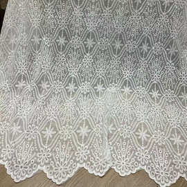 2025棉布漂白棉线网纱绣花面料厂家批发蕾丝连衣裙布艺刺绣面料