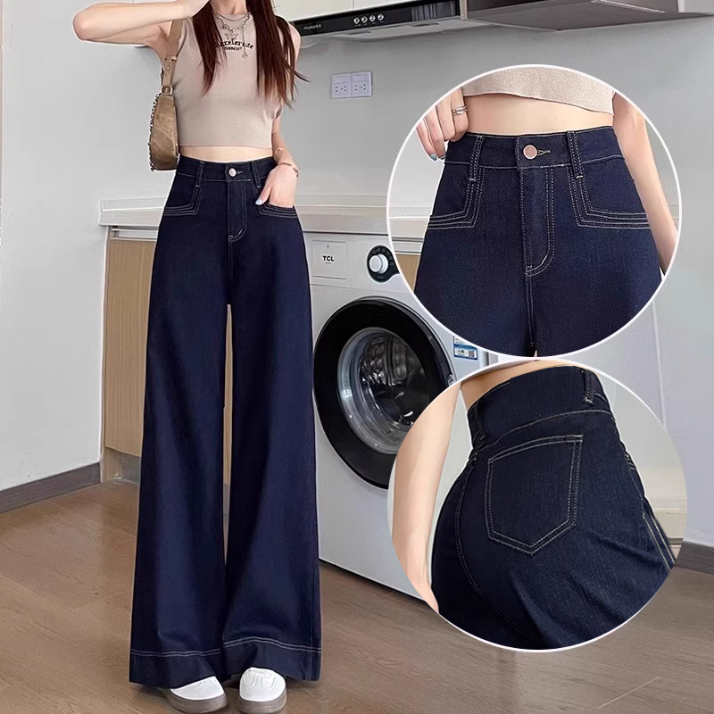 Denim Blue Wide-Leg Tencel Faux Denim 2026 Spring/Summer New Style Popular High-Waisted Tencel Straight-Leg Pants This Year