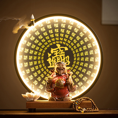 The God of Wealth attracts wealth, Buddha statue, God of Wealth lamp circle ornaments, office home offerings, home decorations, opening gifts
