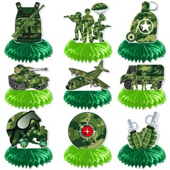 新しい迷彩軍事テーマハニカム装飾品誕生日パーティーの装飾デスクトップ軍事立体ハニカム装飾品
