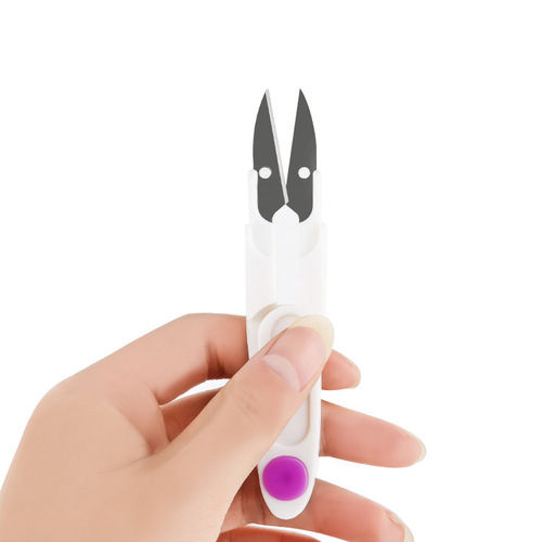 Small cross-stitch scissors, transparent covered thread scissors, safety sewing scissors, household U-shaped plastic spring yarn scissors wholesale