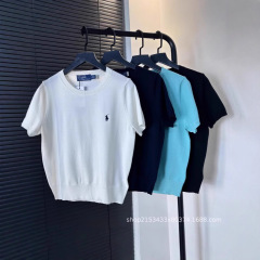 RL.クラシックニット半袖高品質ラウンドネックポニー刺繍ファッションシンプルTシャツ