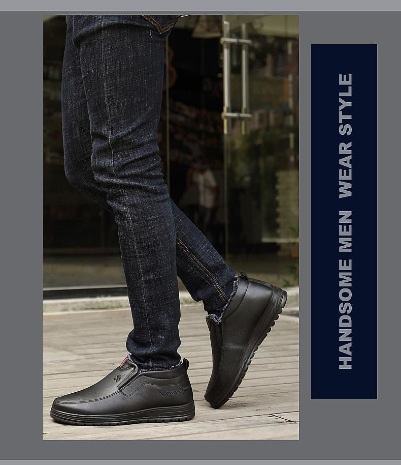 Herren Slipper Aus Leder Freizeitschuhe Mit Fleecefutter Schwarz_voghion.com