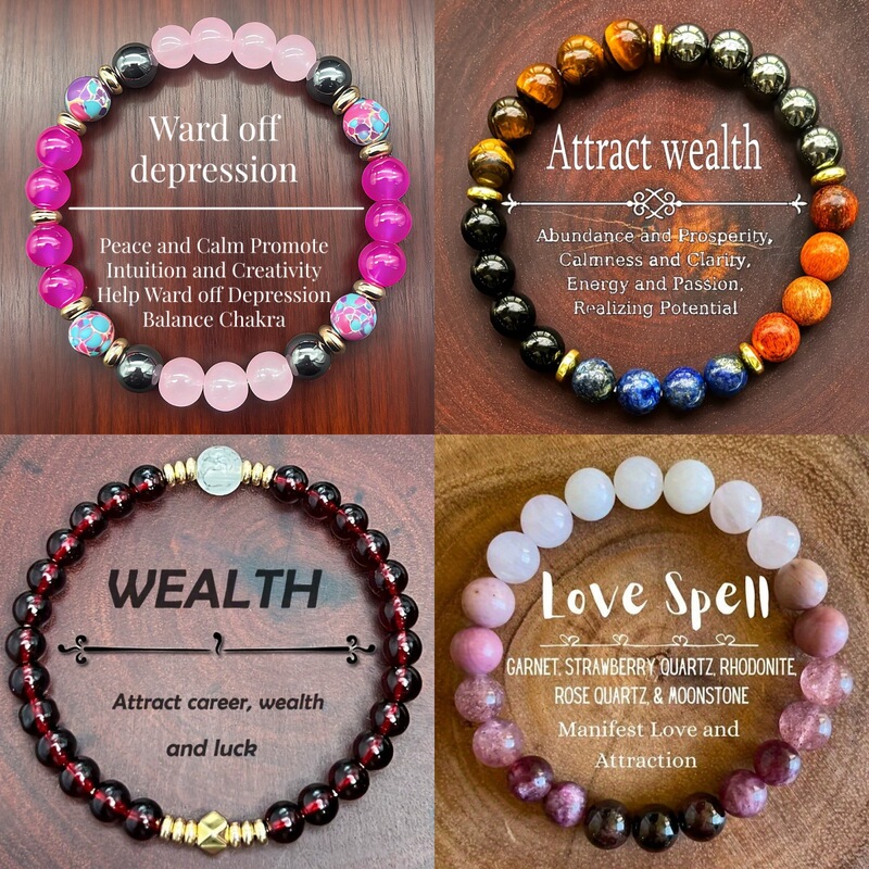 Temu Xiyin Tk Amazon Cross-Border Hot-Selling Bracelet Imperial Stone Tiger Eye Stone Pink Crystal Lapis Lazuli Bracelet Wholesale in Stock