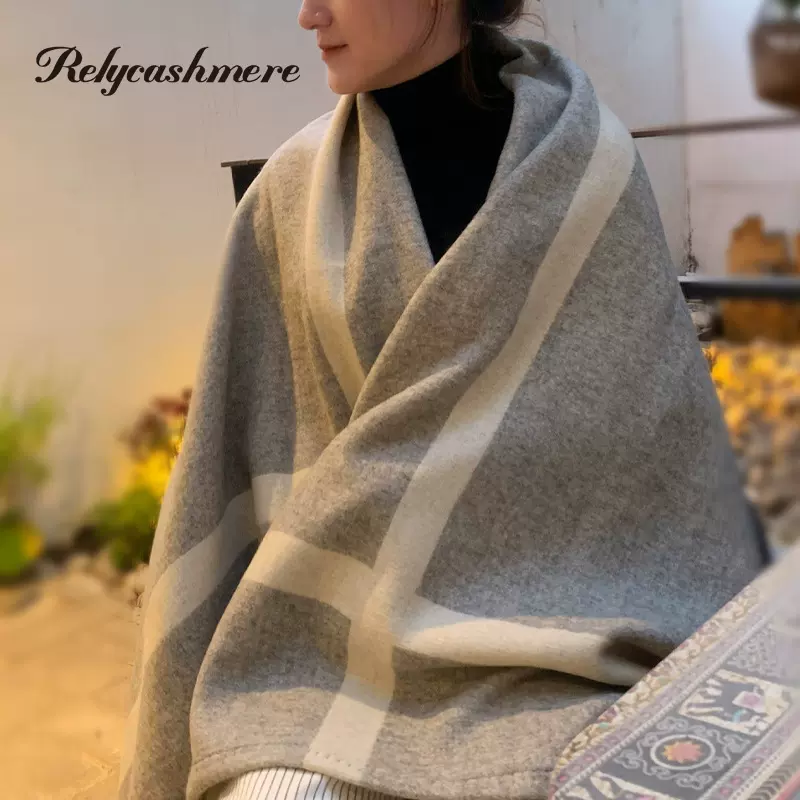 轻奢家居毯四季灰白色边框纯色羊毛毯保暖加厚羊绒盖毯沙发毯