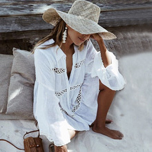 新款人棉花邊襯衣式喇叭袖沙灘罩衫防曬衣泳衣外套女開衫MP-655