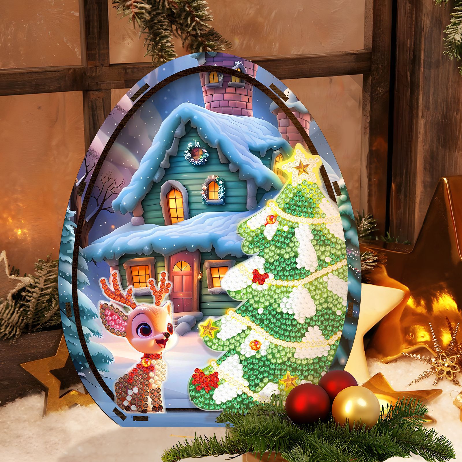 Pintura de diamantes perimetral decoración de Navidad pintura de diamantes hecha a mano DIY Navidad alce adornamiento de diamantes decoración de mesa huevo