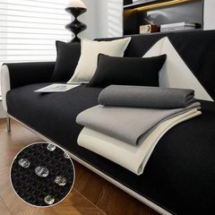 ワッフル純色クリーム風ソファーマット四季通用の柔らかいモチモチ肌のソファーカバー防水滑り止め座布団