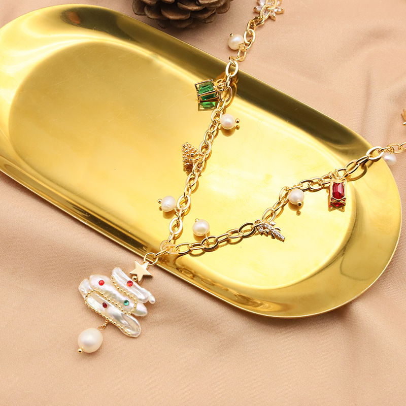 Collar de perlas naturales para mujeres originales hechas a mano de lujo ligero diamante barroco cuentas temperamento alto sentido regalo de Navidad