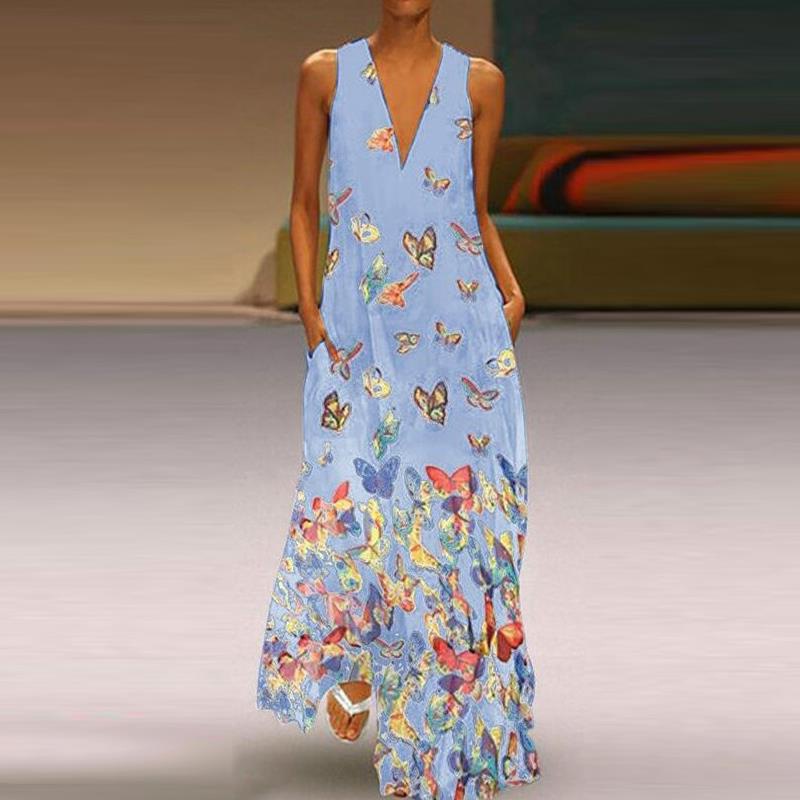 summer print V-neck long skirt NSAL32422