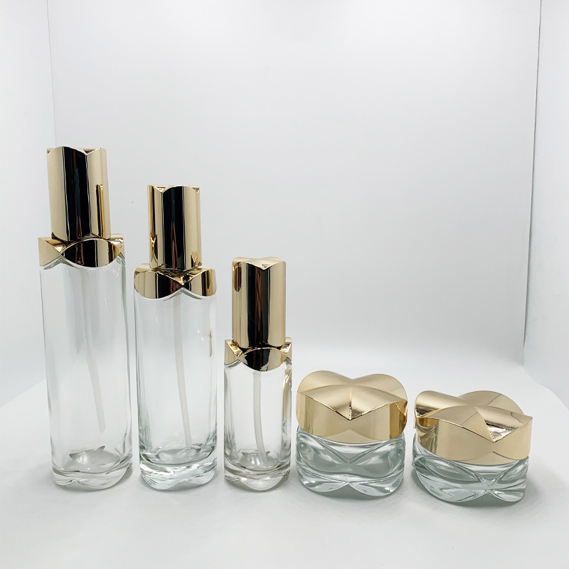 JY025 现货玻璃包材系列套装瓶120ml水乳液40ml精华膏霜瓶磨砂