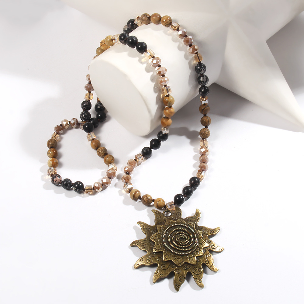 83g Weight Bohemian Sun Natural Stone Beaded Chain Pendant Necklace In Bulk