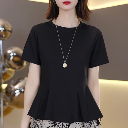 [Summer New Products] Light luxury, round-collar T-shirt, women's 2026 summer new women's short-sleeved shirt, showing a thin shirt