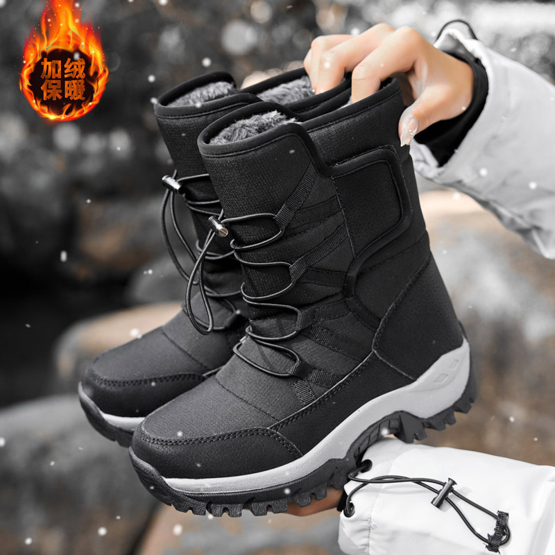 Botas de nieve al aire libre del noreste para mujer tubo medio más terciopelo grueso zapatos de esquí Xuexiang montaña Changbai zapatos Harbin piel y piel