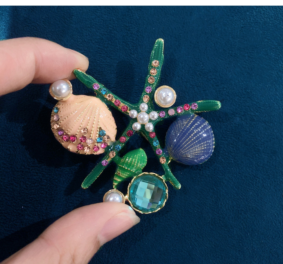 Korean Style style Korean Style Pin Starfish Shell Alloy Plating Inlay Rhinestones Pearl Unisex Brooches