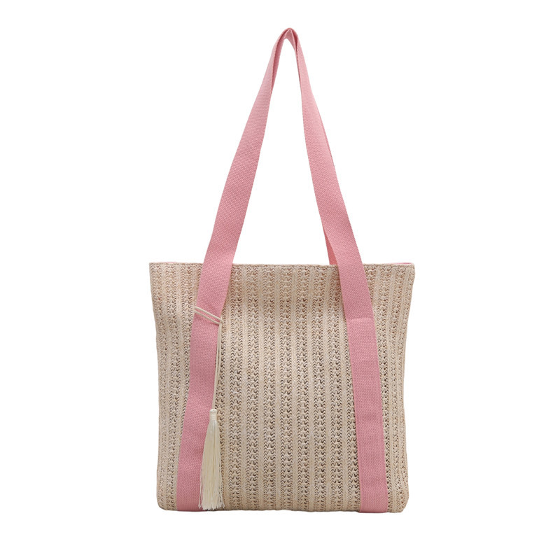 Bolsa de tejido de hombro, bolso de paja de gran capacidad, bolso de verano, nuevo tipo de bolso de hombro casual de mujer.
