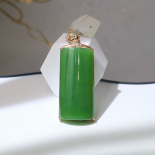 Jin Yutang Hetian Jasper Ping An Pendant 18K Heavy Gold Inlaid Color Green Jade Oil and Delicate