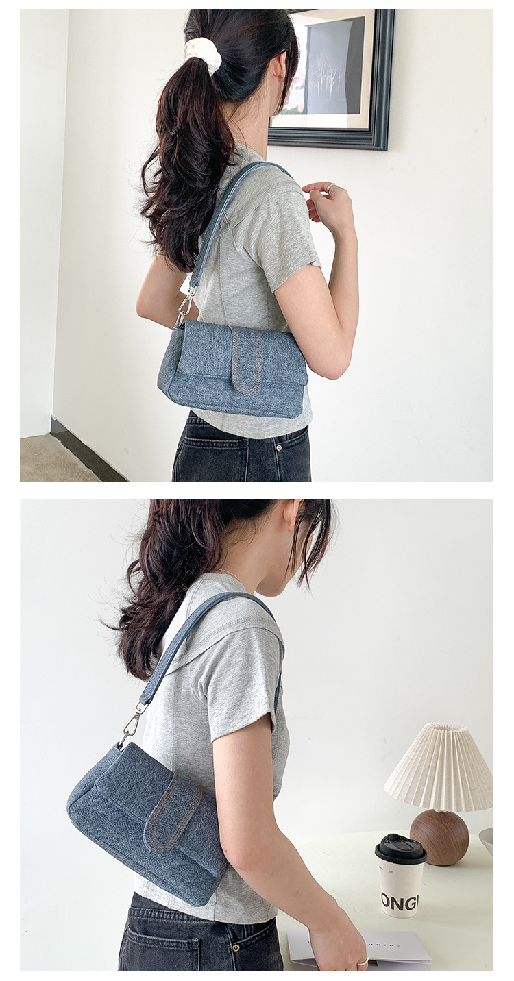 Nuova versione coreana del denim con effetto invecchiato di alta qualità, spalla singola da donna, design di nicchia, ascella in pelle PU_voghion.com